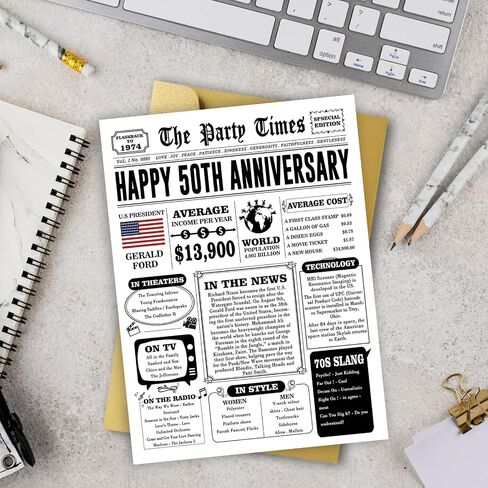 Happy 50th Anniversary Card Gifts for Women Men, Jumbo 50th Wedding Anniversary Cards Gift for Husband Wife, Retro 50 Year Old Anniversary Decoration for Couple in Kuwait