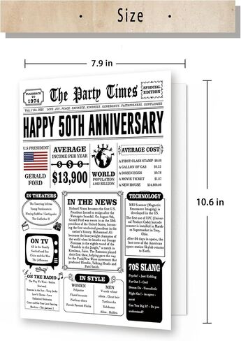 Happy 50th Anniversary Card Gifts for Women Men, Jumbo 50th Wedding Anniversary Cards Gift for Husband Wife, Retro 50 Year Old Anniversary Decoration for Couple in Kuwait