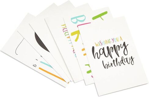بطاقات تهنئة بعيد ميلاد سعيد (48 حزمة) - 6 أنماط حديثة مكتوبة بخط اليد، تصميمات ملونة - فارغة من الداخل، متضمنة مظاريف - 10 × 15 سم in Kuwait