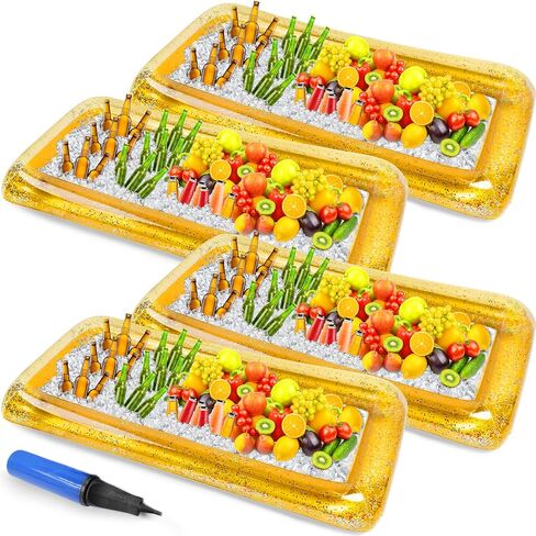 Inflatable Serving Bar Inflatable Buffett Cooler Salad Ice Tray Glitter Confetti Food Drink Containers with Air Pump for Indoor Outdoor BBQ Picnic Pool Party, 52 x 26 x 4.7 Inch (3 Pcs) in Saudi Arabia