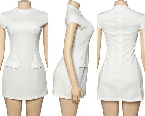 Women's Elegant Pockets Mini Dress Short Sleeve Mock Turtle Neck A Line Tank Short Dresses Bodycon for Party Cocktail in Kuwait