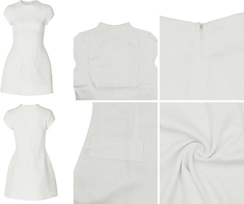 Women's Elegant Pockets Mini Dress Short Sleeve Mock Turtle Neck A Line Tank Short Dresses Bodycon for Party Cocktail in Kuwait
