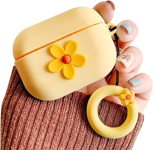 Ownest Compatible for AirPods Case Cute Cartoon Flower Pattern Girls Woman Soft Silicone Shockproof Keychain Design Cover for Airpods Pro-Green in Saudi Arabia
