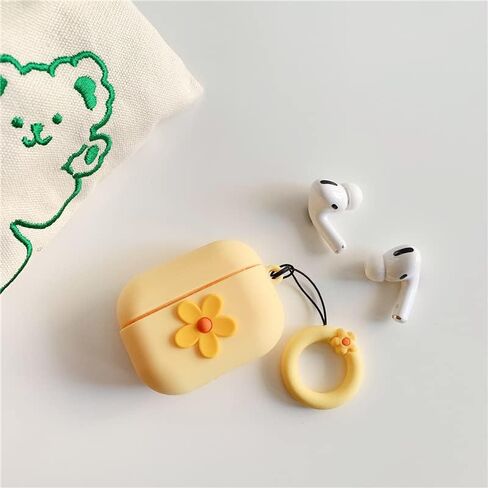 Ownest Compatible for AirPods Case Cute Cartoon Flower Pattern Girls Woman Soft Silicone Shockproof Keychain Design Cover for Airpods Pro-Green in Saudi Arabia