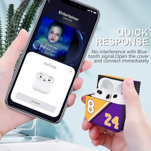 غطاء حافظة كرة السلة 8/24 لأجهزة Airpods الجيل الثالث (2021) مع سلسلة مفاتيح للمشجعين الصبيان والرجال والبنات والمراهقات جيرسي بتصميم ممتع رائع Mamba Spirit Square حافظة واقية من الجلد الصلب متوافقة مع Airpods 3 in Kuwait