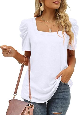 XIEERDUO Women Shirts Square Neck Puff Sleeve Tops Casual Tshirts Flowy in Saudi Arabia