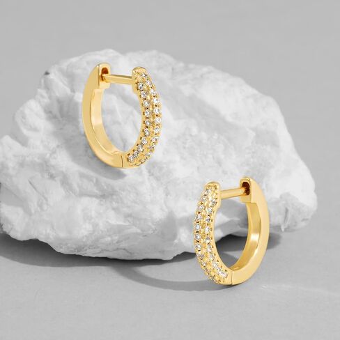 Dremmy Studios Dainty CZ Huggie هوب أقراط 14K الذهب مملوءة مكتنزة بسيطة لطيف سميكة جولة هدب الكرة الخرزة النجمية الكفة أقراط مكعب زركونيا هوب أقراط الحد الأدنى هدية شخصية لها in Kuwait