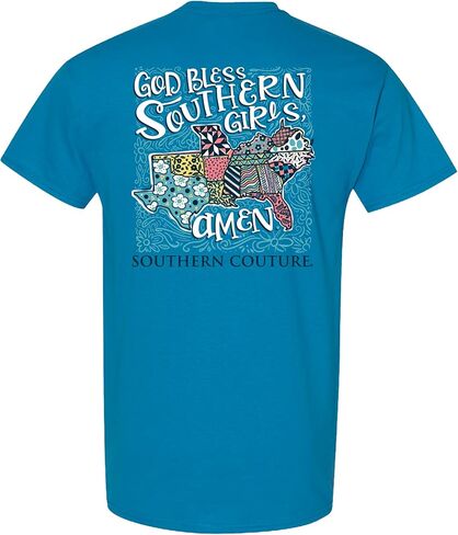Southern Couture God Bless Southern Girls، تي شيرت عصري للاستخدام اليومي من القطن باللون الأزرق الياقوتي، مقاس صغير in Kuwait