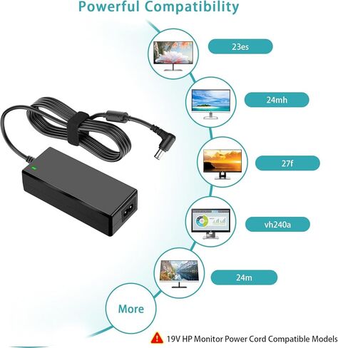 19V HP Monitor Power Supply, Replacement for HP Pavilion 27" 25" 23.8" 23" 21.5" 31.5" Display Power Cord, for VH240A 27f 24f 23f 27er 24ec 25es ADPC1945 IPS LED Backlit Full HD Display in Saudi Arabia