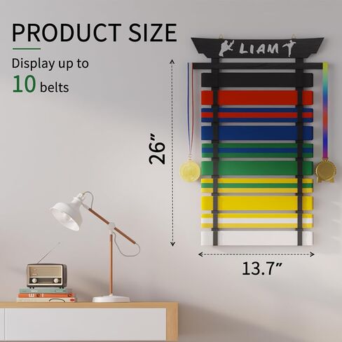 10 Belts Karate Belt Display Rack, Taekwondo Belt Display with Stickers, Martial Arts Belt Display Holder, Jiu Jitsu BJJ Belt Display Hanging Holder for Kids and Adults Gifts, No Assembly Required in Saudi Arabia