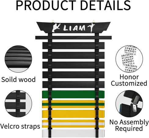 10 Belts Karate Belt Display Rack, Taekwondo Belt Display with Stickers, Martial Arts Belt Display Holder, Jiu Jitsu BJJ Belt Display Hanging Holder for Kids and Adults Gifts, No Assembly Required in Saudi Arabia