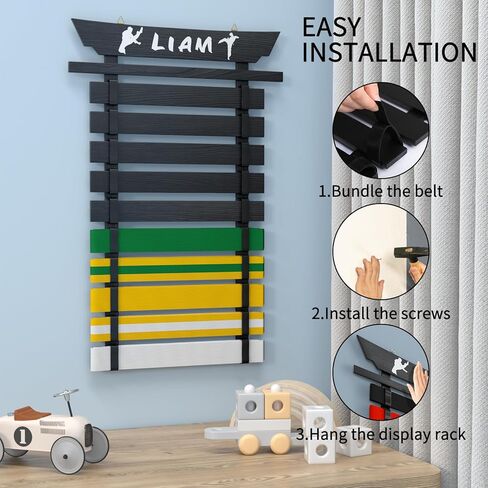 10 Belts Karate Belt Display Rack, Taekwondo Belt Display with Stickers, Martial Arts Belt Display Holder, Jiu Jitsu BJJ Belt Display Hanging Holder for Kids and Adults Gifts, No Assembly Required in Saudi Arabia