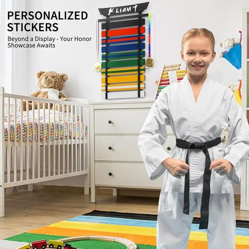 10 Belts Karate Belt Display Rack, Taekwondo Belt Display with Stickers, Martial Arts Belt Display Holder, Jiu Jitsu BJJ Belt Display Hanging Holder for Kids and Adults Gifts, No Assembly Required in Saudi Arabia