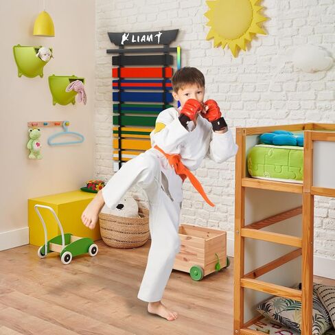 10 Belts Karate Belt Display Rack, Taekwondo Belt Display with Stickers, Martial Arts Belt Display Holder, Jiu Jitsu BJJ Belt Display Hanging Holder for Kids and Adults Gifts, No Assembly Required in Saudi Arabia