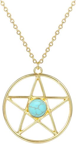 Pentagram Star Semi-Precious Stones Pendant Wiccan Pagan Necklace 18 Inch in Saudi Arabia