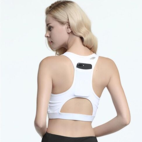 Racerback Sports Bras for Small Chest Women w/Cell Phone Pocket Padded Seamless High Impact Support (White,S) in Saudi Arabia
