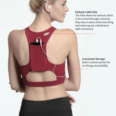 Racerback Sports Bras for Small Chest Women w/Cell Phone Pocket Padded Seamless High Impact Support (White,S) in Saudi Arabia