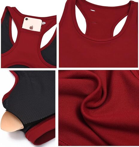 Racerback Sports Bras for Small Chest Women w/Cell Phone Pocket Padded Seamless High Impact Support (White,S) in Saudi Arabia