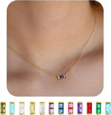 Gold Necklace for Women - 18K Gold Filled Birthstone Pendant Necklace 12 Months Birthstone Necklace Emerald Blue White Necklace Gold Necklace Gold Jewelry for Women Jewelry Gifts in Saudi Arabia