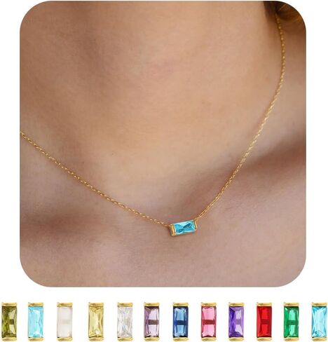 Gold Necklace for Women - 18K Gold Filled Birthstone Pendant Necklace 12 Months Birthstone Necklace Emerald Blue White Necklace Gold Necklace Gold Jewelry for Women Jewelry Gifts in Saudi Arabia
