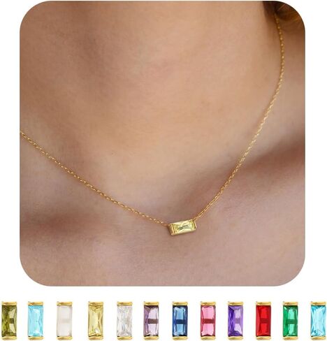 Gold Necklace for Women - 18K Gold Filled Birthstone Pendant Necklace 12 Months Birthstone Necklace Emerald Blue White Necklace Gold Necklace Gold Jewelry for Women Jewelry Gifts in Saudi Arabia