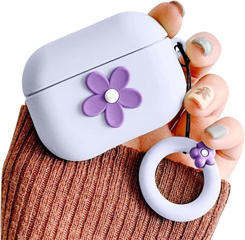 Ownest Compatible for AirPods Case Cute Cartoon Flower Pattern Girls Woman Soft Silicone Shockproof Keychain Design Cover for Airpods Pro-Green in Saudi Arabia