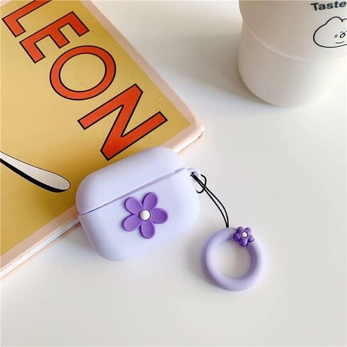 Ownest Compatible for AirPods Case Cute Cartoon Flower Pattern Girls Woman Soft Silicone Shockproof Keychain Design Cover for Airpods Pro-Green in Saudi Arabia