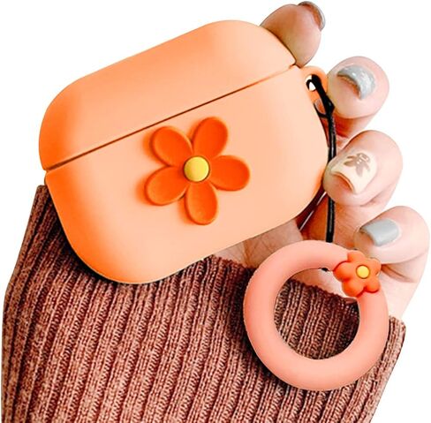 Ownest Compatible for AirPods Case Cute Cartoon Flower Pattern Girls Woman Soft Silicone Shockproof Keychain Design Cover for Airpods Pro-Green in Saudi Arabia