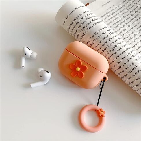 Ownest Compatible for AirPods Case Cute Cartoon Flower Pattern Girls Woman Soft Silicone Shockproof Keychain Design Cover for Airpods Pro-Green in Saudi Arabia