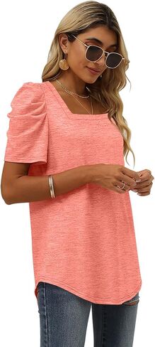XIEERDUO Women Shirts Square Neck Puff Sleeve Tops Casual Tshirts Flowy in Saudi Arabia