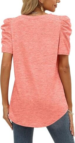 XIEERDUO Women Shirts Square Neck Puff Sleeve Tops Casual Tshirts Flowy in Saudi Arabia