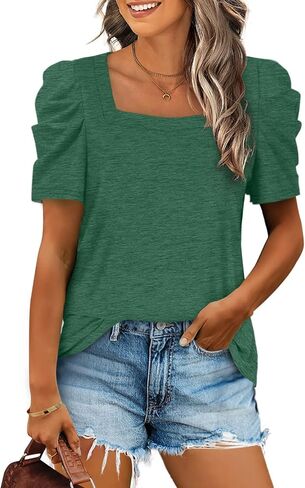 XIEERDUO Women Shirts Square Neck Puff Sleeve Tops Casual Tshirts Flowy in Saudi Arabia