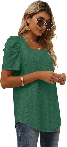 XIEERDUO Women Shirts Square Neck Puff Sleeve Tops Casual Tshirts Flowy in Saudi Arabia