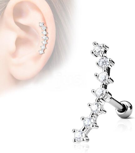 FIFTH CUE 16G CZ Curve Top 316L Surgical Steel Ear Cartilage Barbell Stud Labret Monroe Stud in Saudi Arabia