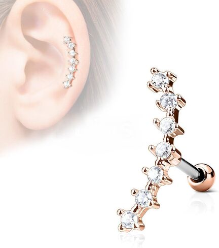FIFTH CUE 16G CZ Curve Top 316L Surgical Steel Ear Cartilage Barbell Stud Labret Monroe Stud in Saudi Arabia