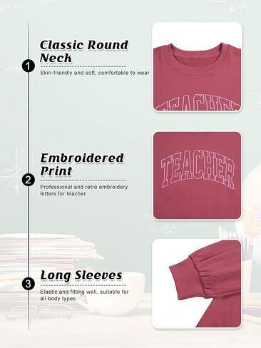 BANGELY Teacher Sweatshirt Women Oversized Retro Teach Crewneck Shirt Embroidery Teacher Life Pullover Long Sleeve Tops in Kuwait