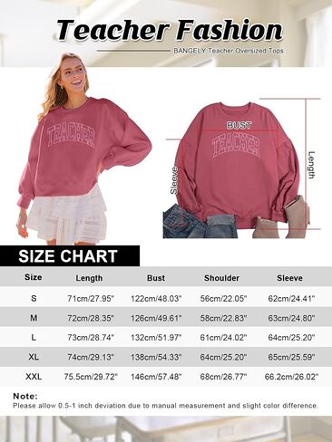 BANGELY Teacher Sweatshirt Women Oversized Retro Teach Crewneck Shirt Embroidery Teacher Life Pullover Long Sleeve Tops in Kuwait