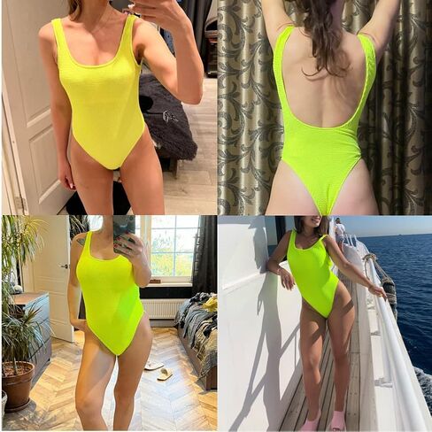 JUMISEE Women's Neon Ribbed High Cut One Piece Swimsuit Sexy Scoop Neck Low Back Padded Bathing Suit in Saudi Arabia