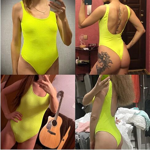 JUMISEE Women's Neon Ribbed High Cut One Piece Swimsuit Sexy Scoop Neck Low Back Padded Bathing Suit in Saudi Arabia