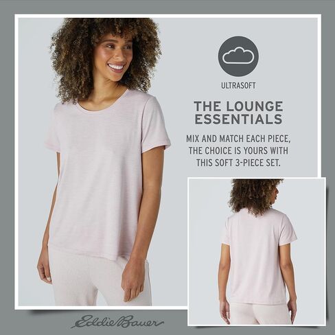 Eddie Bauer Women’s Pajama Set – 3 Piece Sleepwear Set - Bathrobe, T-Shirt, and Lounge Pants Set for Women (S-XXL) in Kuwait