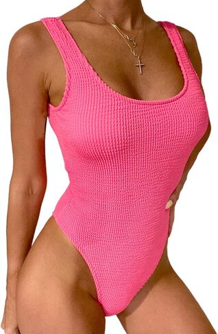 بدلة سباحة نسائية من قطعة واحدة مضلعة نيون من JUMISEE، بدلة استحمام مثيرة برقبة واسعة وظهر منخفض ومبطنة in Kuwait