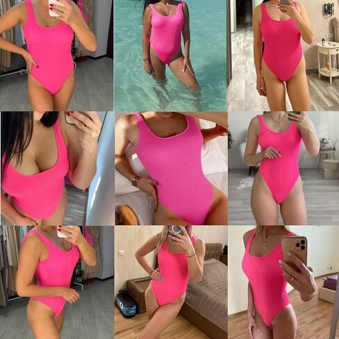 بدلة سباحة نسائية من قطعة واحدة مضلعة نيون من JUMISEE، بدلة استحمام مثيرة برقبة واسعة وظهر منخفض ومبطنة in Kuwait
