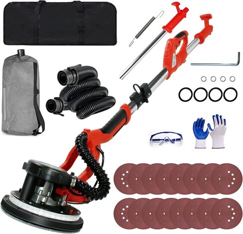 ماكينة صنفرة الحوائط الجافة، ماكينة صنفرة الحوائط الجافة الكهربائية بقدرة 850 وات مع استخلاص الغبار بالشفط، أداة إزالة السقف والسقف الفشار 7.2 أمبير، 6 سرعات متغيرة 900-1800 دورة في الدقيقة، 16 قرص سنفرة، محرك نحاسي نقي، IP20 مقاوم للماء in Kuwait