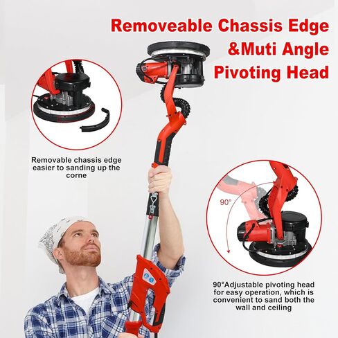 ماكينة صنفرة الحوائط الجافة، ماكينة صنفرة الحوائط الجافة الكهربائية بقدرة 850 وات مع استخلاص الغبار بالشفط، أداة إزالة السقف والسقف الفشار 7.2 أمبير، 6 سرعات متغيرة 900-1800 دورة في الدقيقة، 16 قرص سنفرة، محرك نحاسي نقي، IP20 مقاوم للماء in Kuwait