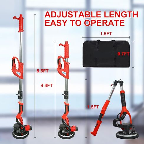 ماكينة صنفرة الحوائط الجافة، ماكينة صنفرة الحوائط الجافة الكهربائية بقدرة 850 وات مع استخلاص الغبار بالشفط، أداة إزالة السقف والسقف الفشار 7.2 أمبير، 6 سرعات متغيرة 900-1800 دورة في الدقيقة، 16 قرص سنفرة، محرك نحاسي نقي، IP20 مقاوم للماء in Kuwait