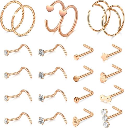 Anicina 18g 20g 22g Nose Rings Studs for Women Mens Nose Rings Hoops Surgical Steel Real Stud Nose Rings L Shaped Corkscrew Bone Nose Piercing Stud Jewelry Hypoallergenic 1.5mm 2mm 2.5mm 3mm in Kuwait