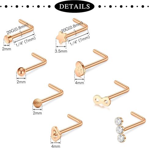 Anicina 18g 20g 22g Nose Rings Studs for Women Mens Nose Rings Hoops Surgical Steel Real Stud Nose Rings L Shaped Corkscrew Bone Nose Piercing Stud Jewelry Hypoallergenic 1.5mm 2mm 2.5mm 3mm in Kuwait