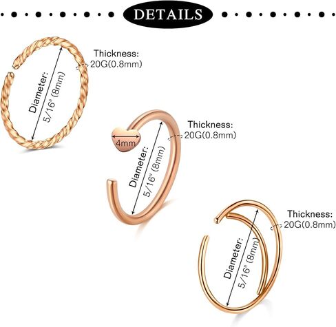 Anicina 18g 20g 22g Nose Rings Studs for Women Mens Nose Rings Hoops Surgical Steel Real Stud Nose Rings L Shaped Corkscrew Bone Nose Piercing Stud Jewelry Hypoallergenic 1.5mm 2mm 2.5mm 3mm in Kuwait