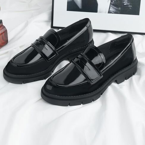 JENN ARDOR Women's Chunky Loafers Slip On Lug Sole Penny Loafer Comfort Casual Round Toe Mid Heels Platform Work Shoes in Saudi Arabia