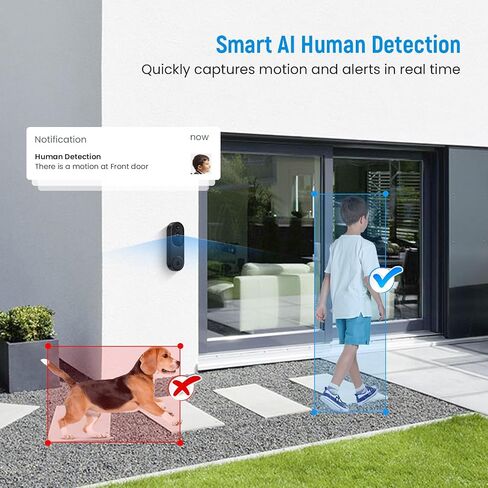 1080p Video Doorbell Camera Wireless, Chime Ringer Included, AI Human Detection, 2-Way Audio, Home Security System, Live View, 2.4G WiFi, Night Vision, Cloud Storage, Rechargeable Battery in Saudi Arabia